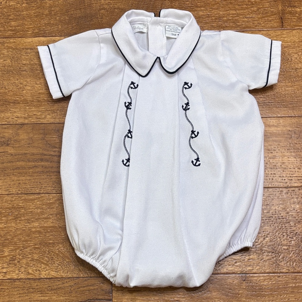 Carriage Boutique 3mo Nautical Anchor Baby Boys Bubble White Navy Blue Outfit